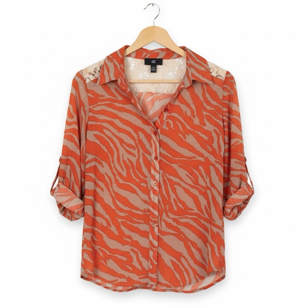 Iz Byer Orange Zebra Print Top Tab Sleeve